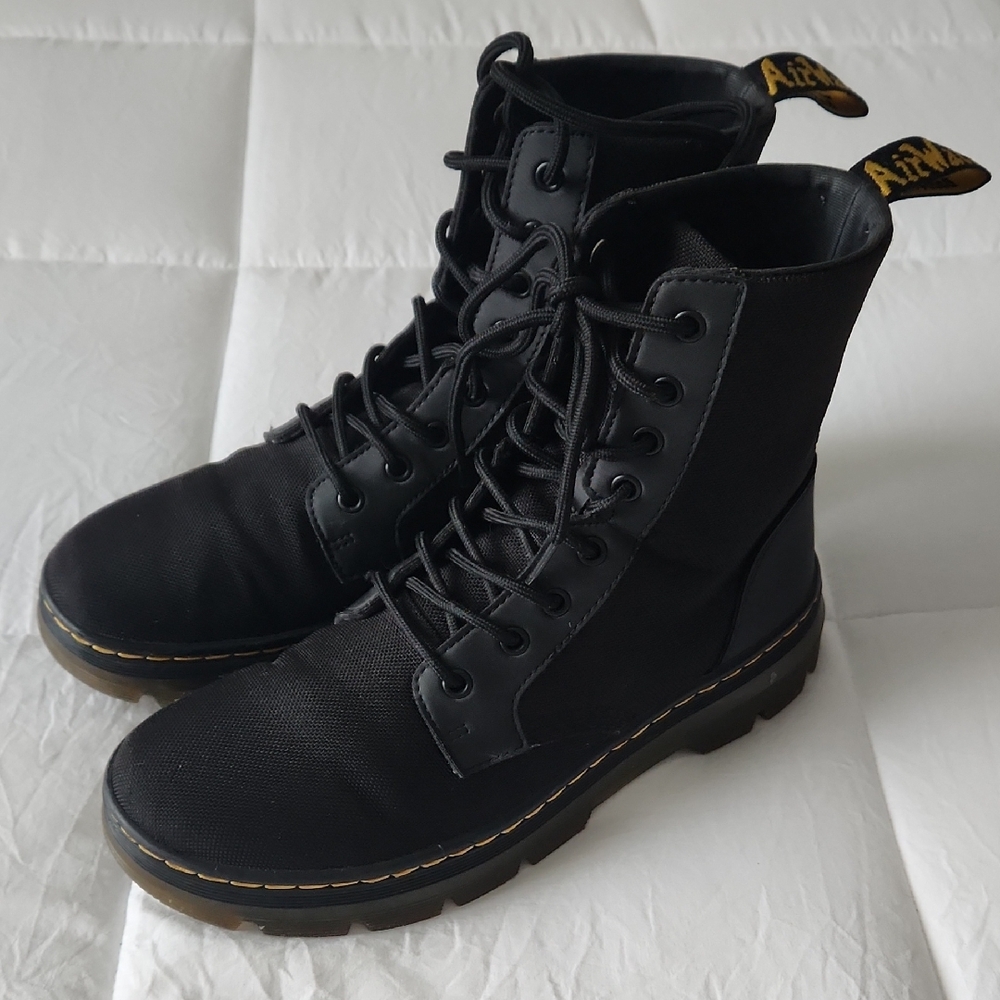 Dr. Martens Men Black Lace-Up Boots with Yellow Stitching